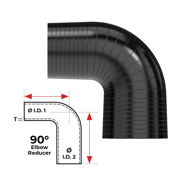 Redback Silicone Hose (2" in, 2-1/2" out) 90° Bend Reducer (Black)