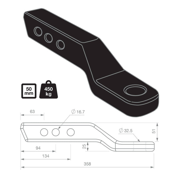 TAG 2" Drop Forged Tow Ball Mount - 222mm Long, 50mm Square Hitch | Australian Tow Spares