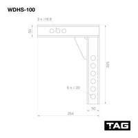 TAG Adjustable Heavy Duty Tow Ball Mount 90° Face, 50mm Square Hitch - 310mm Drop, 335mm Rise