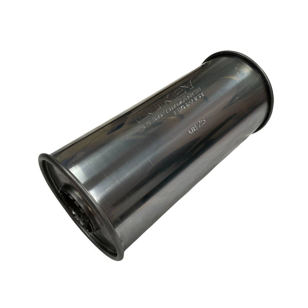 2.5" Inlet 6" Round 14" Long C/C Megaflow Lukey Muffler 430 Stainless Steel | Australian Tow Spares