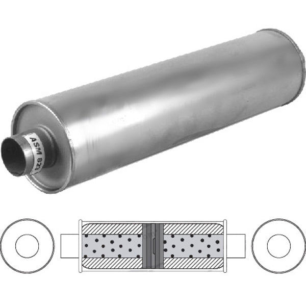 6" Round, 24" Long, 2" C/C Baffled, Aluminised | Australian Tow Spares