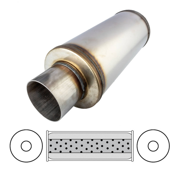 6" Round, 14" Long, 3 1/2", C/C, Mega Power, 409 Stainless | Australian Tow Spares