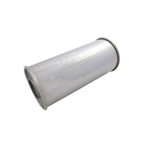 2.25" Inlet 5" Round 12" Long Megaflow Lukey Muffler 430 Stainless Steel | Australian Tow Spares