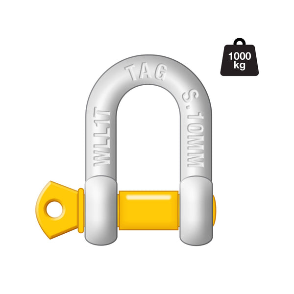 TAG D-Shackle - 10mm, 1000kg, Carbon Steel, Galvanised | Australian Tow Spares