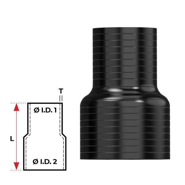 Redback Silicone Hose (3" in, 3-1/2" out) Straight Reducer (Black)