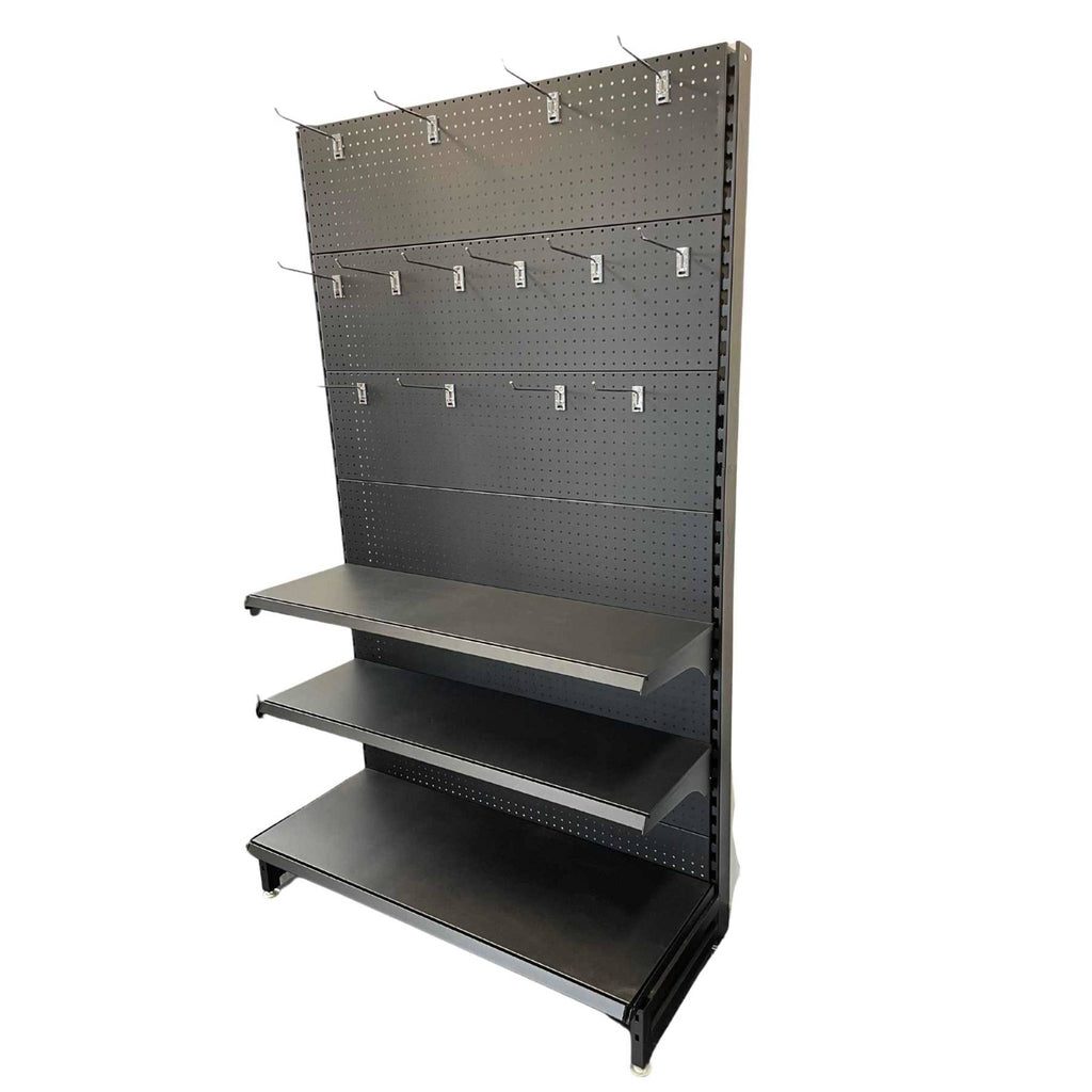 Heavy Duty Retail Display Rack (with Peg Board Gondola and Base Rack Shelving) - 1200W x 2100H x 450D