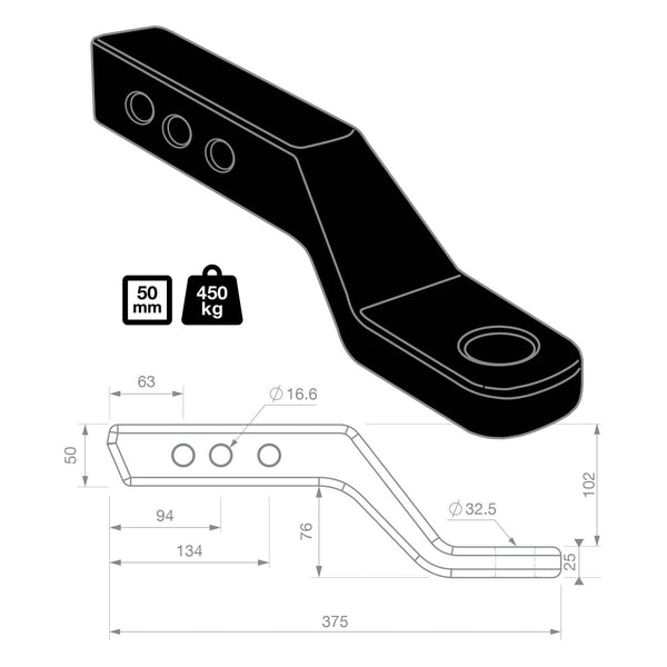 TAG 4" Drop Forged Tow Ball Mount - 241mm Long, 50mm Square Hitch | Australian Tow Spares