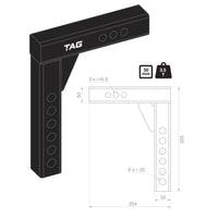 TAG Adjustable Heavy Duty Tow Ball Mount 90° Face, 50mm Square Hitch - 310mm Drop, 335mm Rise