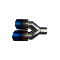 Dual 3.5" Y Piece Exhaust Tip Left Hand Titanium Blue Finish 2.5" Inlet