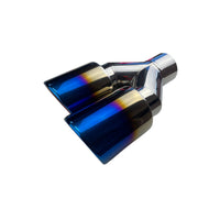 Dual 3.5" Y Piece Exhaust Tip Left Hand Titanium Blue Finish 2.5" Inlet