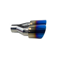 Dual 3.5" Y Piece Exhaust Tip Left Hand Titanium Blue Finish 2.5" Inlet