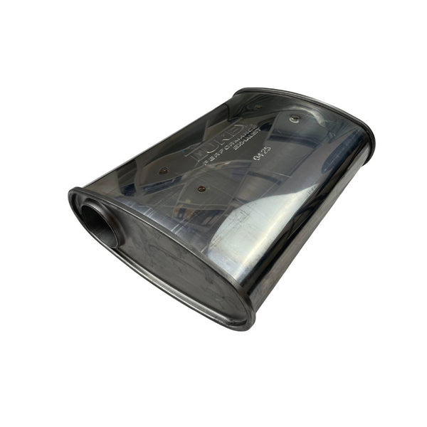 2.25" 10" x 4"  14" Lukey Turb O/C Triple Flow Muffler 430  Stainless Steel | Australian Tow Spares